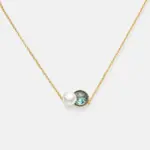 18K gold plated sterling silver necklace featuring an abalone shell and a white pearl in a minimalist centered round shape.