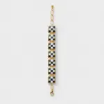 18K gold plated sterling silver black agate and white mother-of-pearl link bracelet featuring an architectural square checkerboard design.