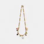 18K gold-plated copper shell and agate charms necklace with a layered toggle chain style.