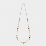 18K gold plated sterling silver necklace featuring round rubies and cubic zirconia in a long blossom station style.