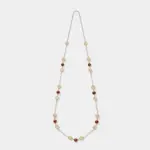 18K gold plated sterling silver necklace featuring round rubies and cubic zirconia in a long blossom station style.
