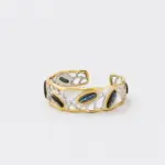 18K gold plated sterling silver abalone shell cuff bracelet in a sculptural organic statement silhouette