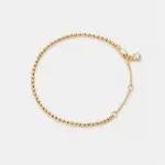 ONDA LENTA 18K gold plated sterling silver beaded chain bracelet with lobster clasp, adjustable extension and clear stone charm.