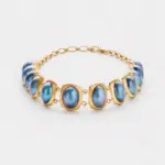 18K gold plated sterling silver blue mabe pearl necklace in a rhythmic oval collar layout