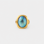 18K gold plated sterling silver blue mabe pearl ring in a bold rounded statement frame silhouette