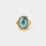 18K gold plated sterling silver blue mabe pearl ring in a bold rounded statement frame silhouette