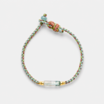 18K gold plated sterling silver and braided cord gradient green chalcedony bead bracelet in a minimalist handmade bohemian style