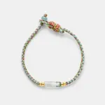 18K gold plated sterling silver and braided cord gradient green chalcedony bead bracelet in a minimalist handmade bohemian style