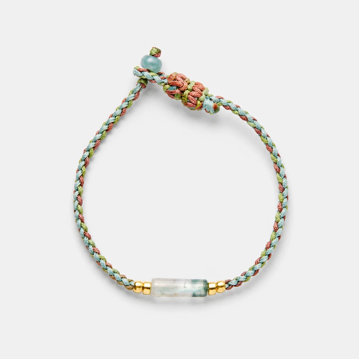 18k-gold-plated-sterling-silver-gradient-green-chalcedony-bead-bracelet-minimalist-braided-cord 18K gold plated sterling silver and braided cord gradient green chalcedony bead bracelet in a minimalist handmade bohemian style