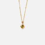18K gold plated sterling silver green peridot pendant necklace in a minimalist diamond shape silhouette