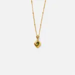 18K gold plated sterling silver green peridot pendant necklace in a minimalist diamond shape silhouette
