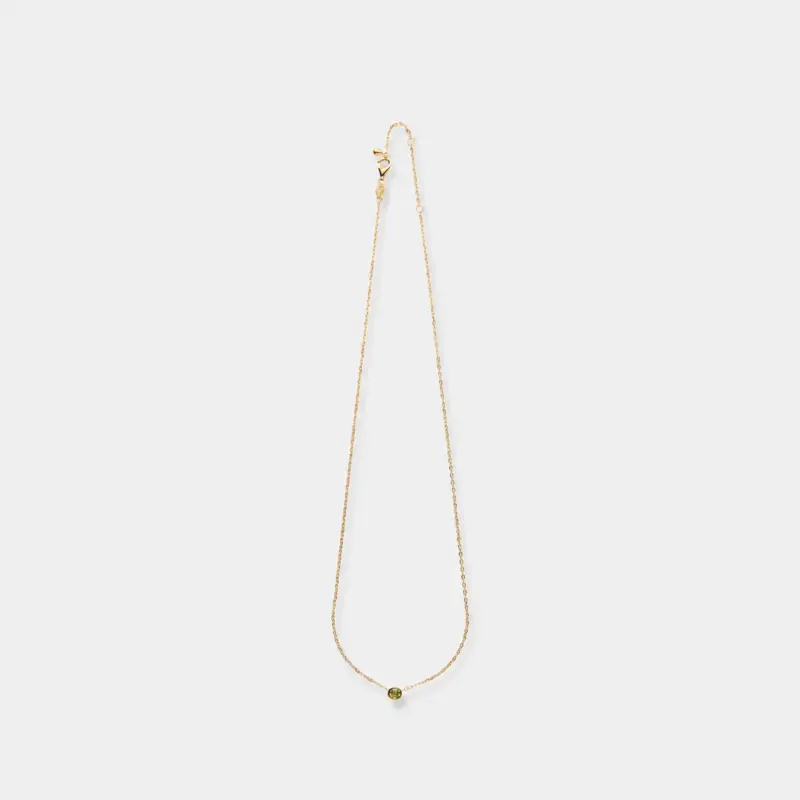 18K gold plated sterling silver natural green peridot pendant necklace in a minimalist solitaire dot design