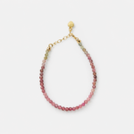 18K gold plated sterling silver multicolor tourmaline faceted bead strand bracelet in a minimalist adjustable beaded style