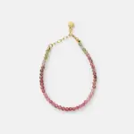 18K gold plated sterling silver multicolor tourmaline faceted bead strand bracelet in a minimalist adjustable beaded style