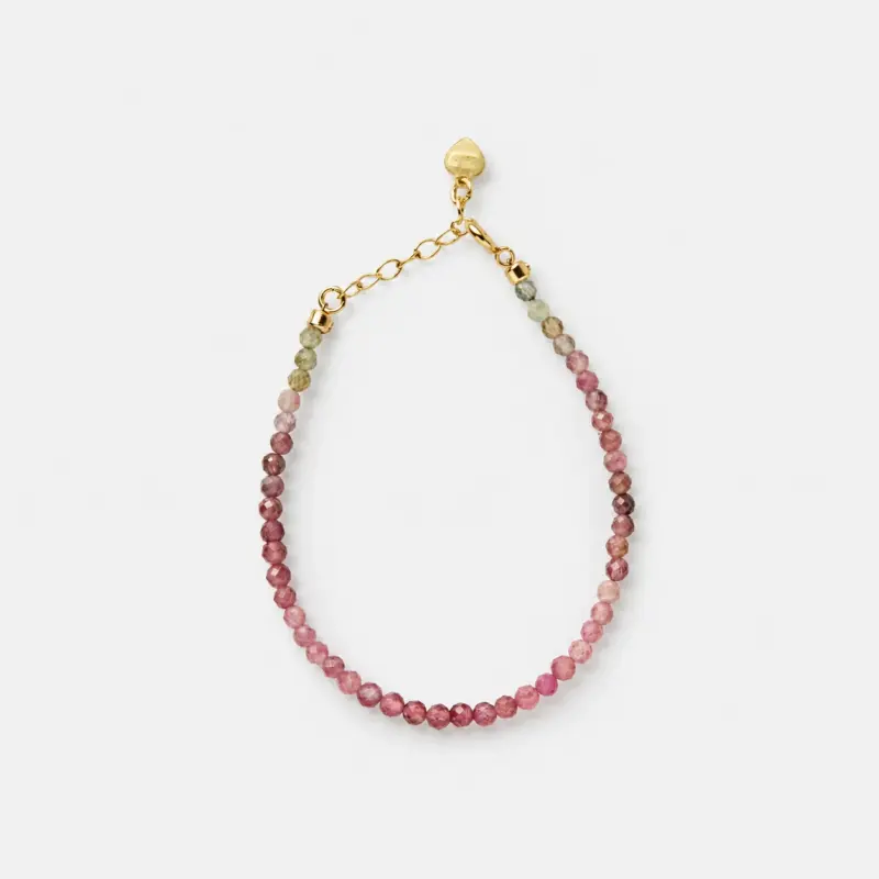 18K gold plated sterling silver multicolor tourmaline faceted bead strand bracelet in a minimalist adjustable beaded style