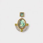18K gold plated sterling silver natural abalone shell pendant in a geometric hollow shield frame