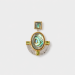 18K gold plated sterling silver natural abalone shell pendant in a geometric hollow shield frame