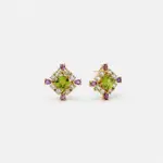 18K gold plated sterling silver peridot and amethyst stud earrings in a balanced square floral shape
