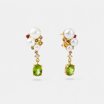 18K gold plated sterling silver peridot pearl drop earrings in a joyful blooming cluster silhouette