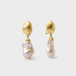 18K gold plated sterling silver pink baroque pearl drop earrings featuring a sculptural textured stud top and an organic irregular silhouette