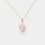 18K gold plated sterling silver pink baroque pearl necklace in a minimalist organic drop design