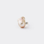 18K gold plated sterling silver pink baroque pearl ring featuring a fluid open curved band design
