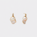 18K gold plated sterling silver natural pink baroque pearl stud drop earrings featuring a refined irregular organic silhouett