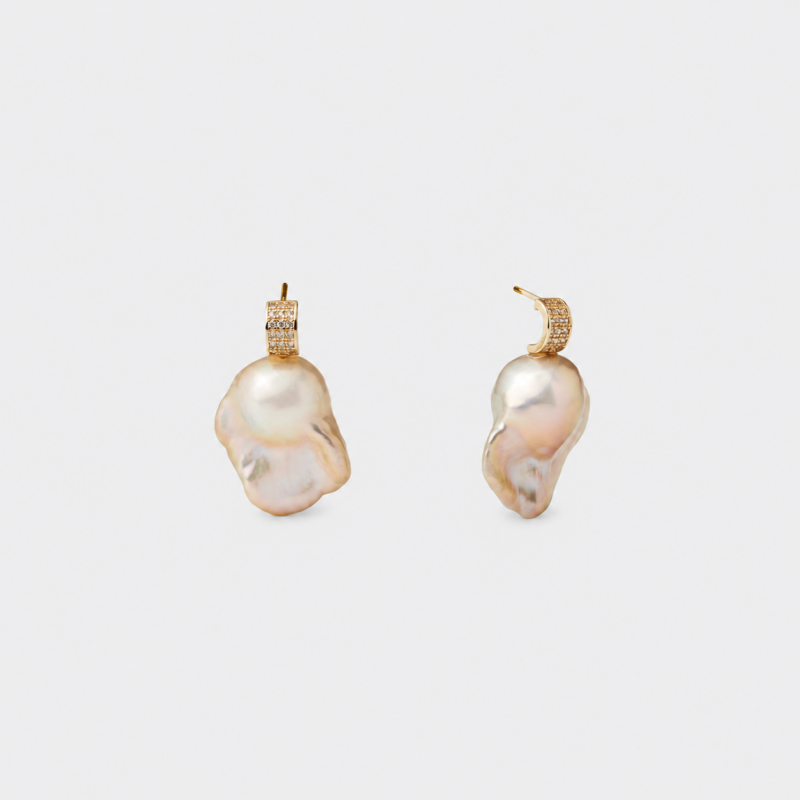 18K gold plated sterling silver natural pink baroque pearl stud drop earrings featuring a refined irregular organic silhouett