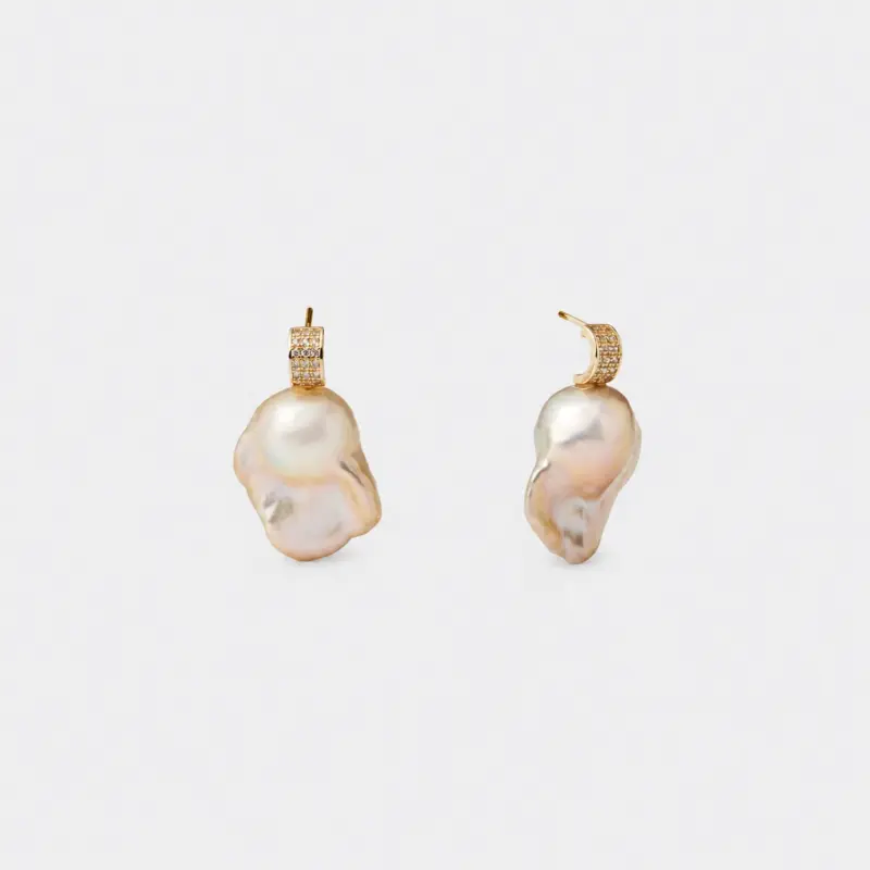 18K gold plated sterling silver natural pink baroque pearl stud drop earrings featuring a refined irregular organic silhouett