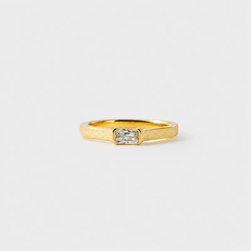 18K gold plated sterling silver rectangular cubic zirconia ring with a minimal softly textured silhouette
