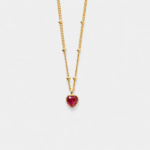 18K gold plated sterling silver red cubic zirconia necklace in a romantic heart-shaped design.