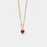 18K gold plated sterling silver red cubic zirconia necklace in a romantic heart-shaped design.