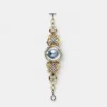 18K gold plated sterling silver sun shell, amethyst, and topaz bracelet in an elongated ornamental diamond link structure