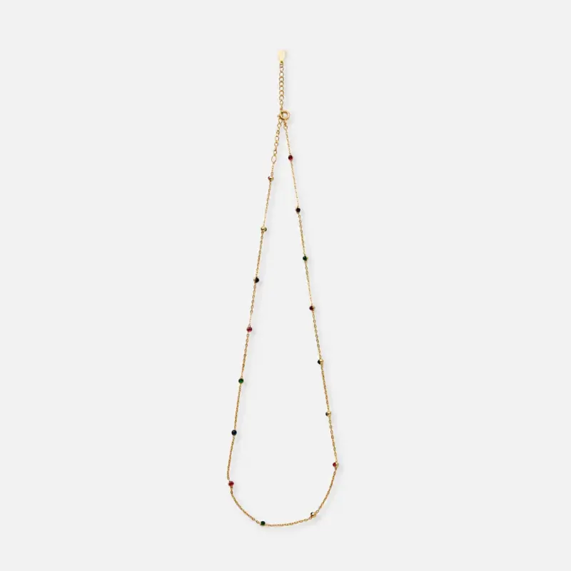 18K gold plated sterling silver tricolor corundum necklace in a delicate station style.