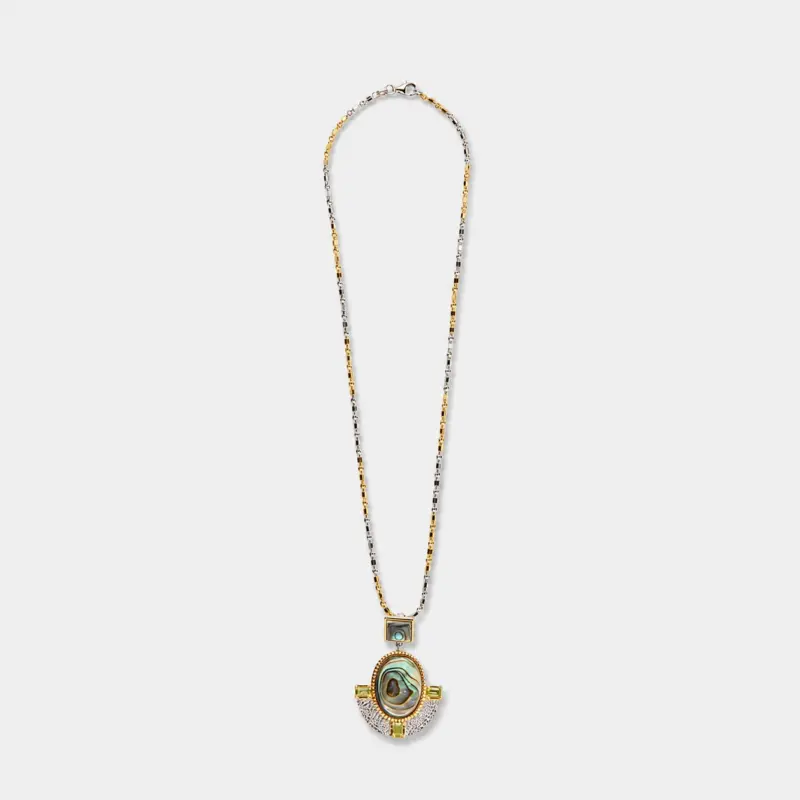 18K gold plated sterling silver two-tone link chain necklace featuring a clean minimalist block shape design.