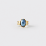 18K gold plated sterling silver two-tone textured blue mabe pearl ring in an architectural statement dome silhouette
