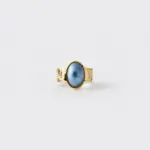 18K gold plated sterling silver two-tone textured blue mabe pearl ring in an architectural statement dome silhouette