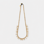 18K gold plated titanium steel synthetic quartz drop necklace with a fringe teardrop design.