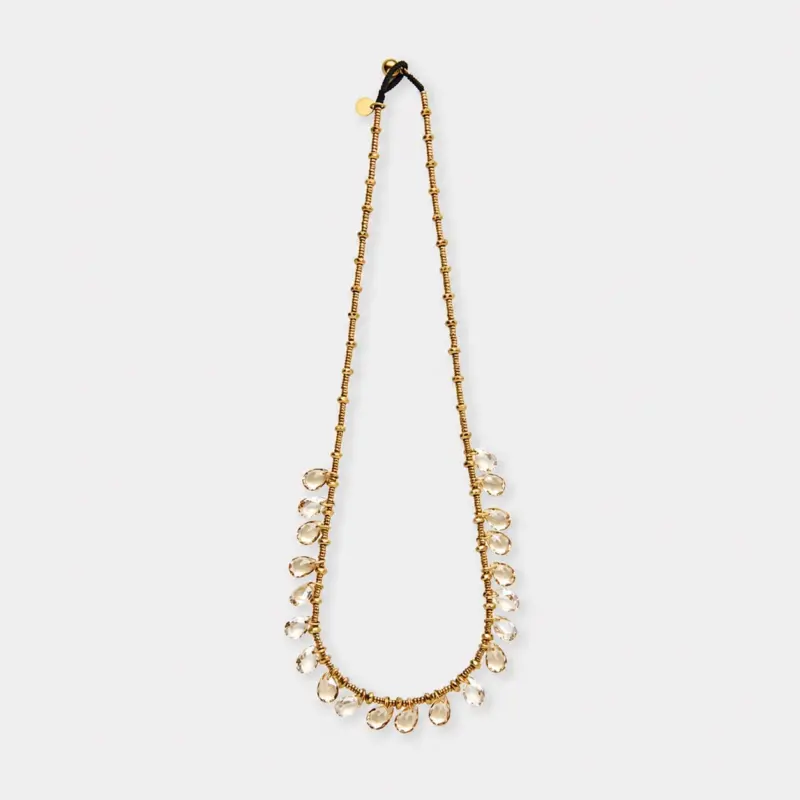 18K gold plated titanium steel synthetic quartz drop necklace with a fringe teardrop design.