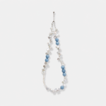 Handcrafted 925 sterling silver natural pale blue chalcedony and irregular petal baroque keshi pearl strand necklace in a cool ocean-inspired vacation aesthetic