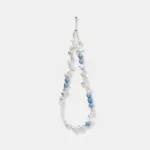 Handcrafted 925 sterling silver natural pale blue chalcedony and irregular petal baroque keshi pearl strand necklace in a cool ocean-inspired vacation aesthetic