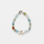 925 sterling silver Peruvian blue opal and baroque pearl beaded bracelet featuring an organic, natural boho design style.