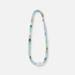 925 sterling silver Peruvian blue opal and baroque pearl necklace in a natural organic strand style.