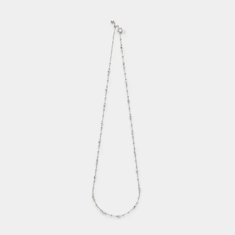 Rhodium-plated sterling silver reflective textured chain necklace in a delicate minimalist slim silhouette