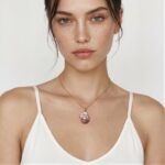 Model wearing Pink Baroque Pearl Necklace around her neckline for clean daily styling