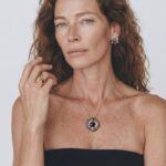 Model wearing Ruby Flower Stud Earrings on her earlobes styled seamlessly with a matching pendant necklace.