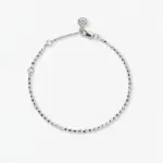 with Adjustable Chain and Stone Charm – ONDA LENTA Full view of an ONDA LENTA silver beaded bracelet featuring a delicate ball chain, adjustable extension, lobster clasp and clear stone charm.