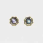ONDA LENTA Star Abalone Shell Stud Earrings front view, featuring natural iridescent abalone shell centers and sculptural two-tone star-shaped settings.